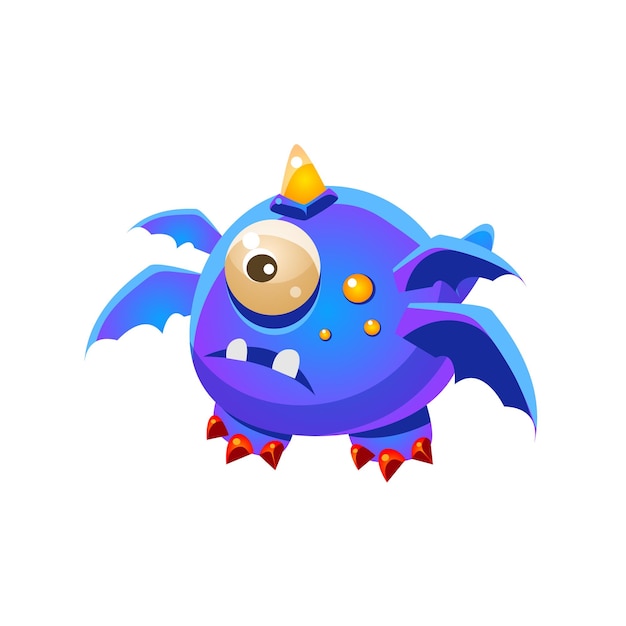Vector dragón mascota fantástico azul con cuatro alas y un ojo colección de monstruos imaginarios de fantasía