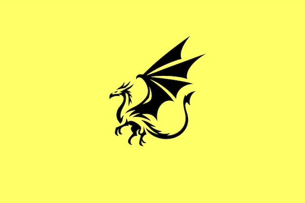 un dragón negro con un fondo amarillo