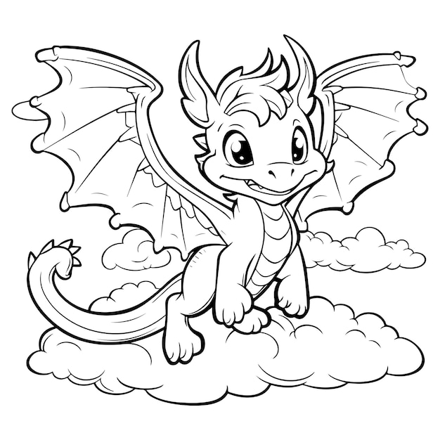 Un dragón en una nube con un dibujo en blanco y negro de un dragón.