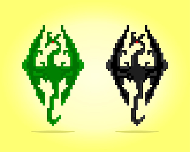 Dragón de píxeles de 8 bits verde y negro Animales de fantasía en ilustraciones vectoriales