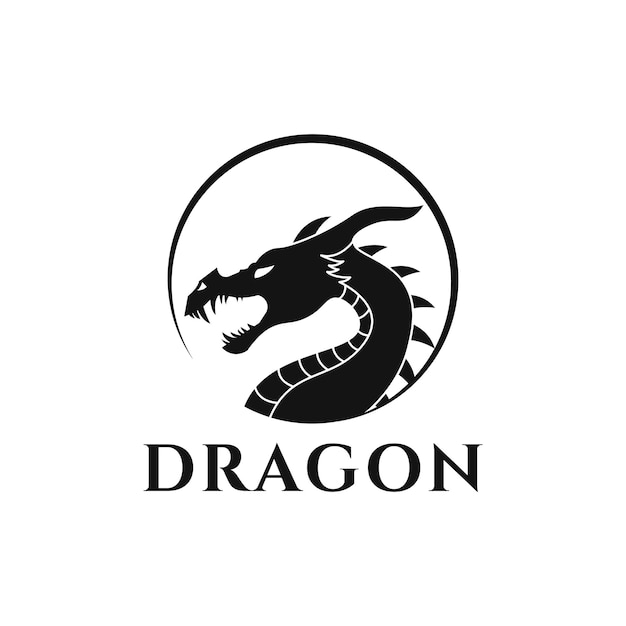 Dragón con plantilla de diseño de vector de logotipo de círculo diseño de ilustración de vector de logotipo de silueta de dragón