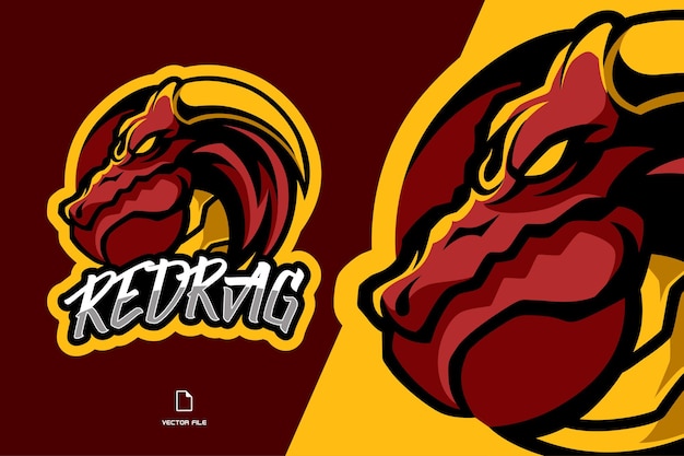 Dragón rojo con cuerno círculo mascota esport logo