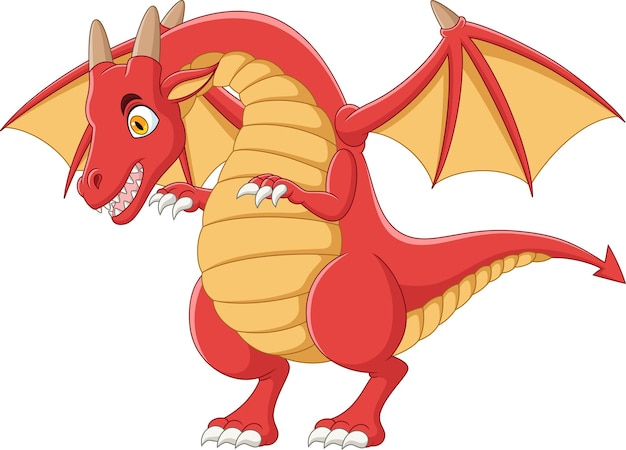 Vector dragón rojo de dibujos animados sobre fondo blanco