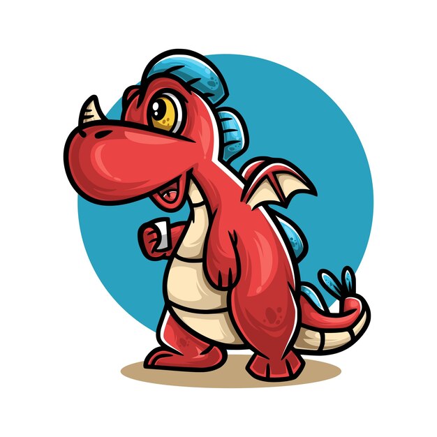 un dragón rojo lindo de pie en un fondo aislado