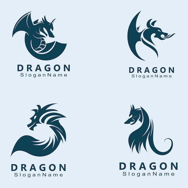 Dragon set Logo Design Colección minimalista mascota plantilla vectorial única