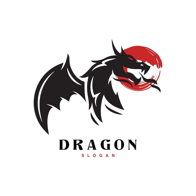 Vector dragón de silueta con vector de diseño de logotipo de círculo rojo