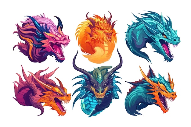 Dragon vector set colección gráfico clipart diseño plano vector ilustración aislado sobre fondo blanco