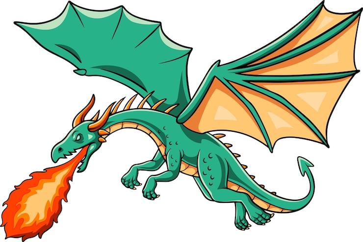 Vector dragón verde de dibujos animados escupiendo fuego