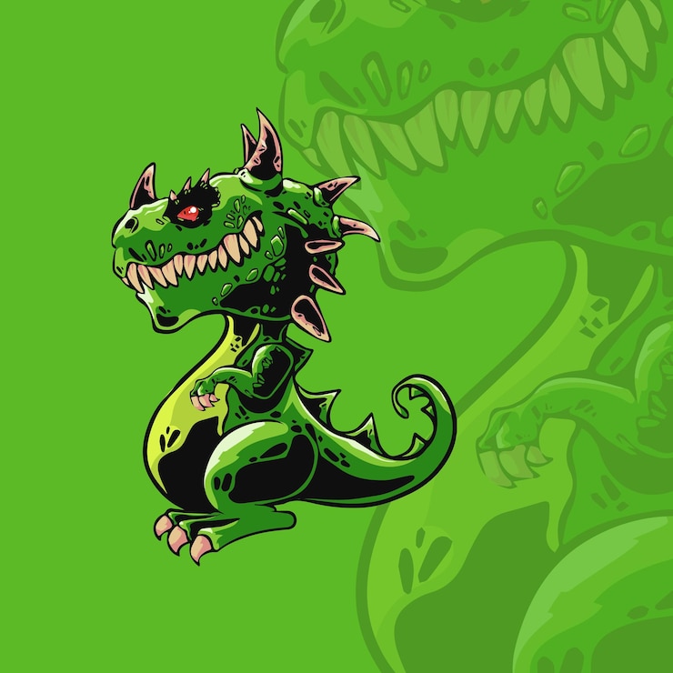 Vector dragón verde con un ojo rojo y un fondo verde