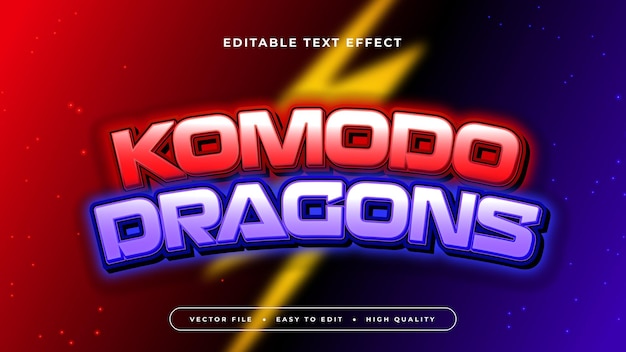 dragones de komodo azul y púrpura violeta estilo de fuente de efecto de texto editable en 3D