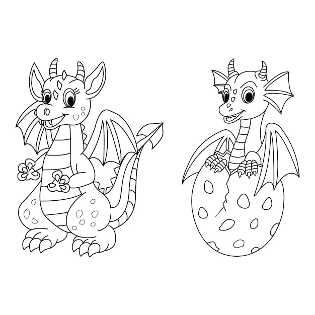 Vector dragones mágicos de hadas para colorear