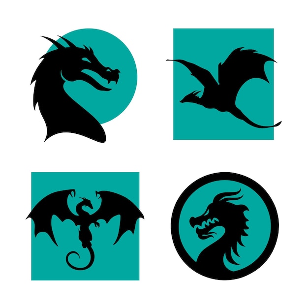 Dragones negros en el fondo azul como paquete de pegatinas para el sitio web de diseño, logotipo, signo, aplicación