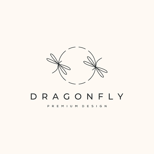 dragonfly with the circle line art logo vector minimalist illustration design twin dragonfly bug