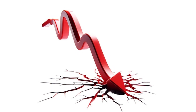 Vector dramático descenso de la línea del gráfico rojo