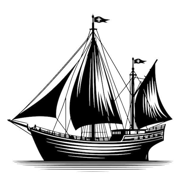 Vector a drawing of a ship with a flag on it