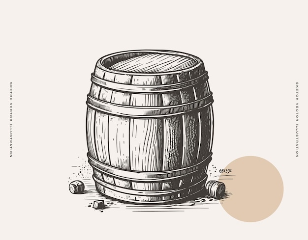 Vector drawing of wooden barrel on table