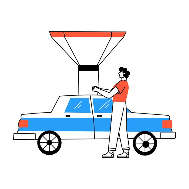 A drawing style illustration of oil change