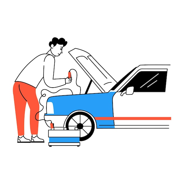 A drawing style illustration showing battery connection