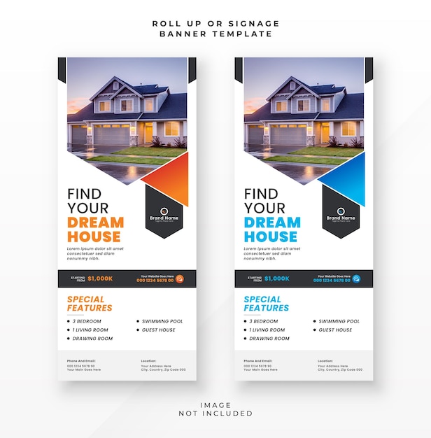 Dream home real estate roll up banner y plantilla de diseño de banner standee de señalización