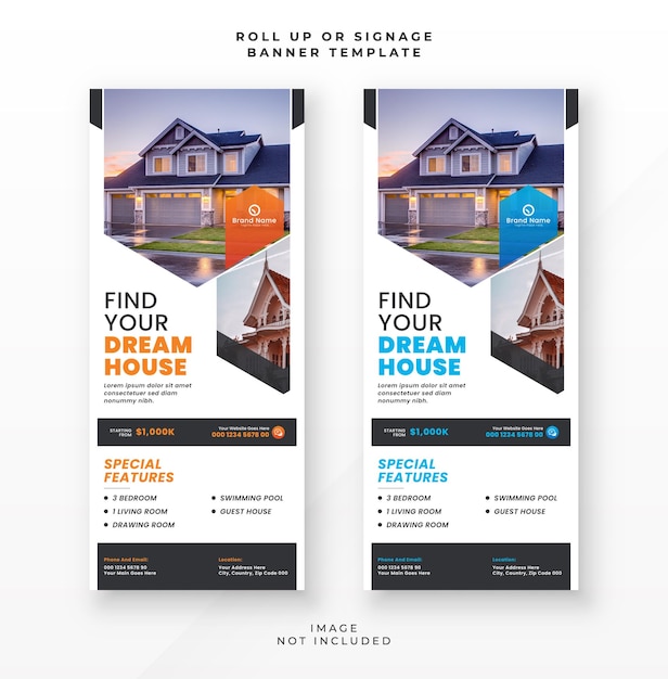 Dream home real estate roll up banner y plantilla de diseño de banner standee de señalización
