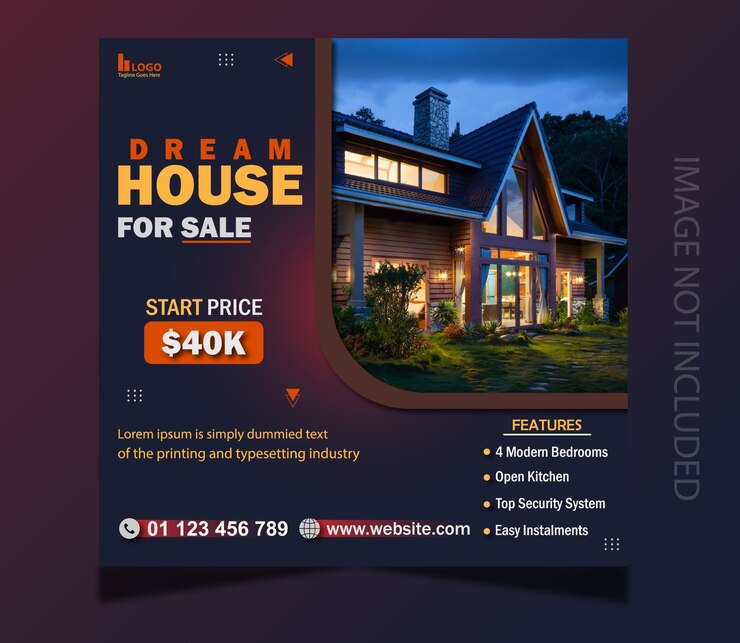 Dream House en venta publicación en redes sociales y plantilla de banner web