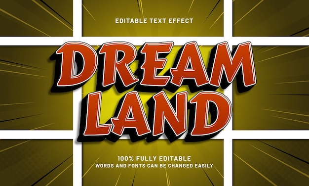 Dream land efectos de texto editables con un tema de cómics y niños