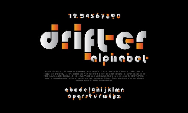 Drifter geométrico creativo fuente de alfabeto urbano moderno abstract futurista digital deporte de la moda