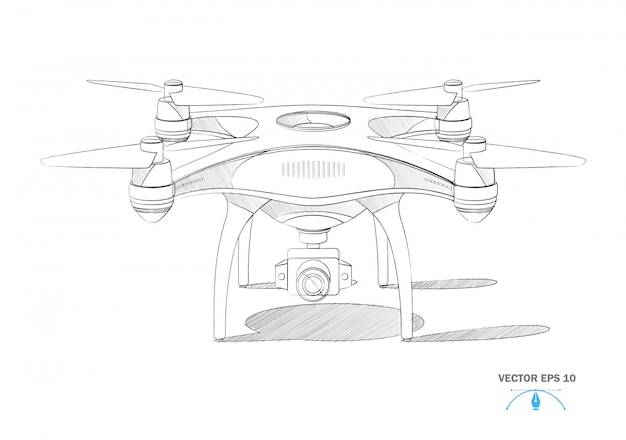 Drone de aire quad copter realista con plano de cámara