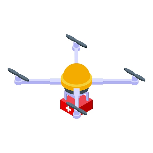 Drone entrega icono de botiquín de primeros auxilios Isométrico de drone entrega icono de vector de botiquín de primeros auxilios para diseño web aislado sobre fondo blanco