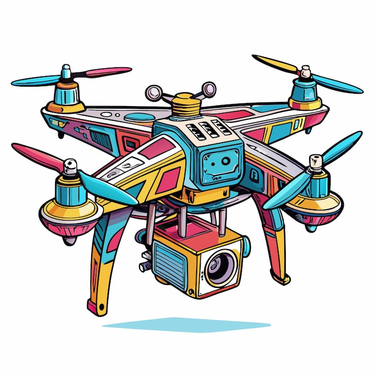 Vector drone futurista colorido con ilustración vectorial de cámara para el diseño de tecnología moderna