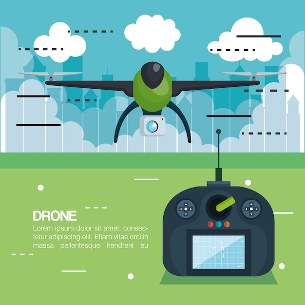 Drone con icono de tecnología de control remoto