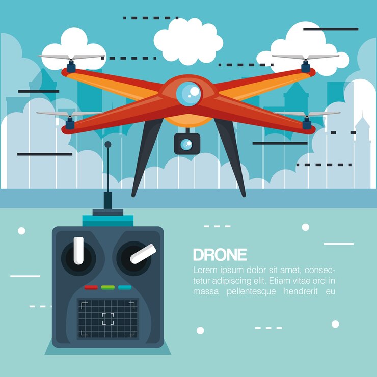 Vector drone con icono de tecnología de control remoto