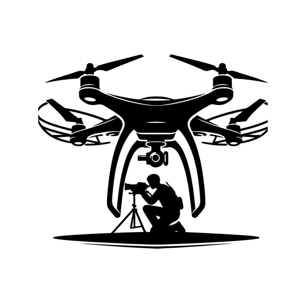 Vector drone icono vectorial en blanco y negro cuadrocóptero ilustración vectorial drone gráfico plano