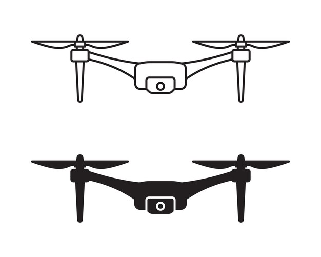 Drone quadcopter no tripulado con icono del logotipo de la cámara aislado en fondo blanco