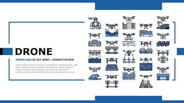 drone uso comercial aterrizaje página web vector industria encuesta operador clima seguridad topógrafo tierra ciudad agricultura digital drone uso comercial ilustración