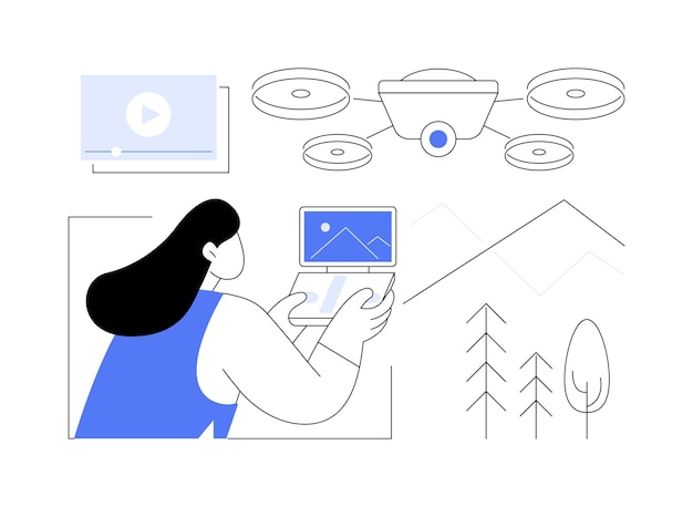 Drones filmando ilustraciones vectoriales de dibujos animados aislados