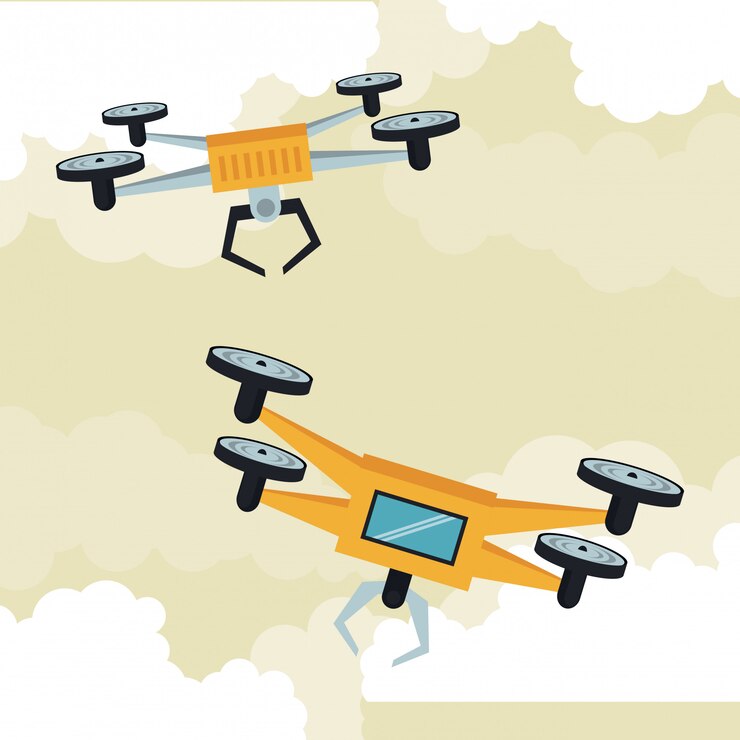 Vector drones volando en el cielo