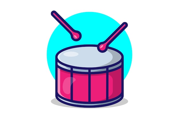 Drum Snare With Sticks Music Cartoon Vector Icon Ilustración fondo blanco