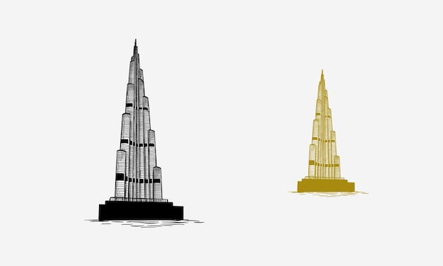 Dubai, Emiratos Árabes Unidos 4 de marzo de 2024 Esbozo dibujado a mano del Burj Khalifa, el edificio más alto del mundo