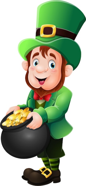 Duende de dibujos animados con moneda de oro
