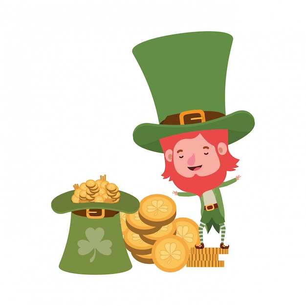 Duende con monedas y sombrero aislado icono