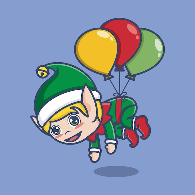 duende de navidad de dibujos animados lindo con globo