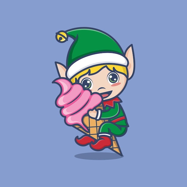 duende de navidad de dibujos animados lindo con helado