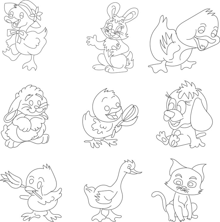 Dugs y Gatos ilustración vectorial en blanco y negro para libro de colorear