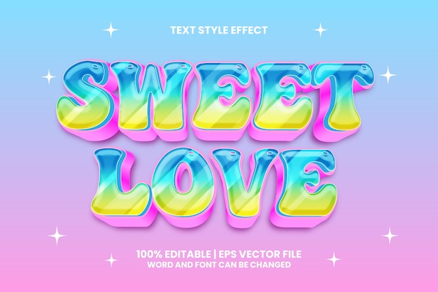 Dulce amor Efecto de texto editable Estilo de dibujos animados en 3D