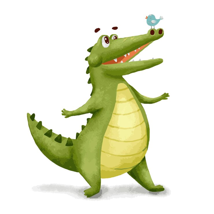 Vector un dulce cocodrilo y un pajarito