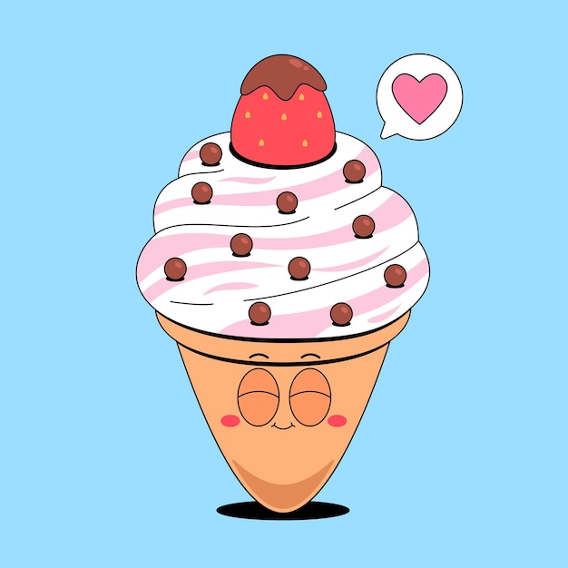Un dulce cono de helado con fresa y chocolate