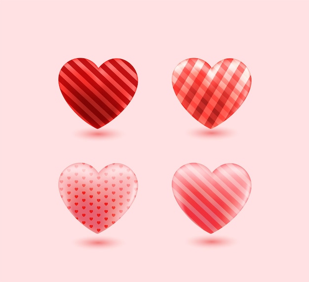 Dulce corazón rojo y rosa con patrón diferente Premium Vecto