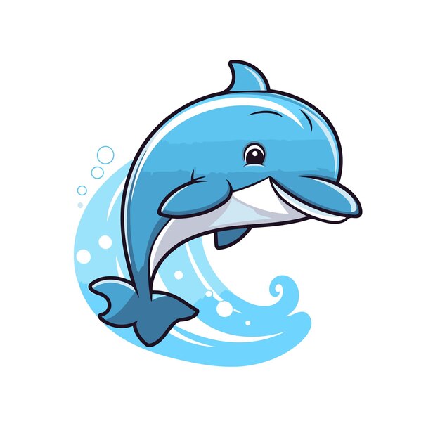 Vector dulce delfín de dibujos animados aislado en fondo blanco ilustración vectorial para su diseño