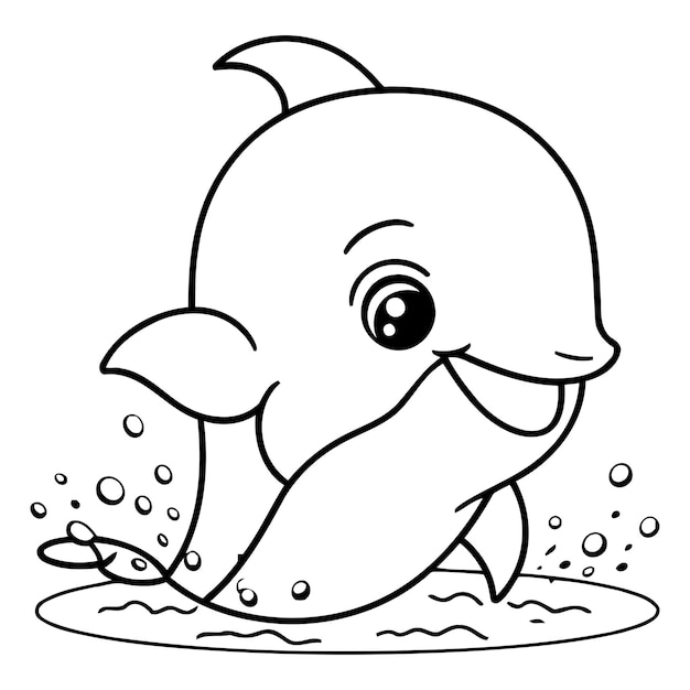 Dulce delfín de dibujos animados saltando fuera del agua Ilustración vectorial